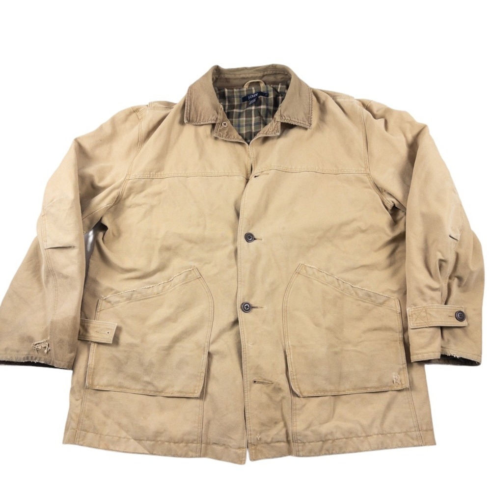 J Crew Chore Barn Jacket Mens XL Tan‎ Flannel Lined Corduroy Distressed Vintage